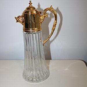 Wine Carafe Decanter Vintage Gold Metal Glass